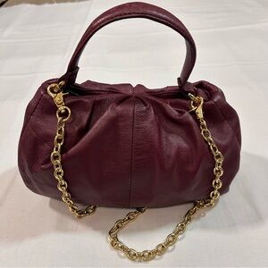 Alfani Burgundy Leather Ruched Shoulder Bag Small Handbag Gold Chain Strap Y2K